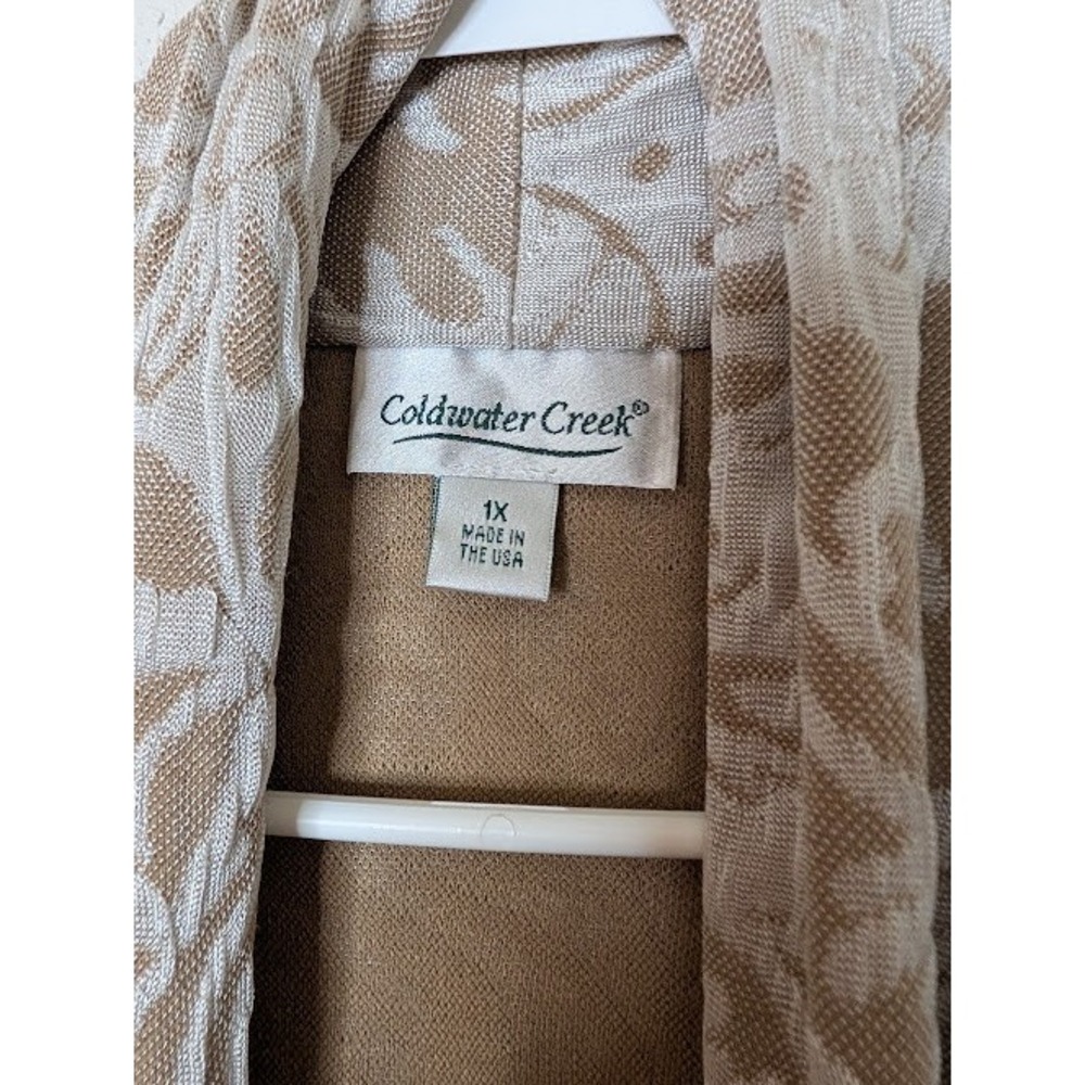 Coldwater Creek Cardigan Size 1X Travel Floral Stretch Tan White Boho Artsy - Picture 3 of 5